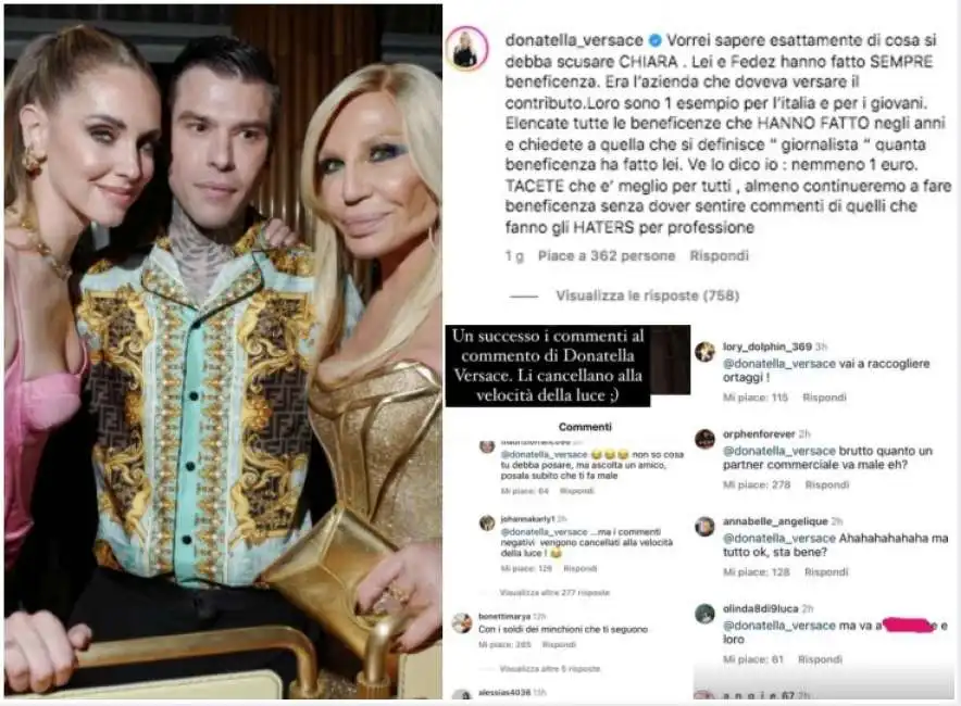 donatella versace e il post su chiara ferragni