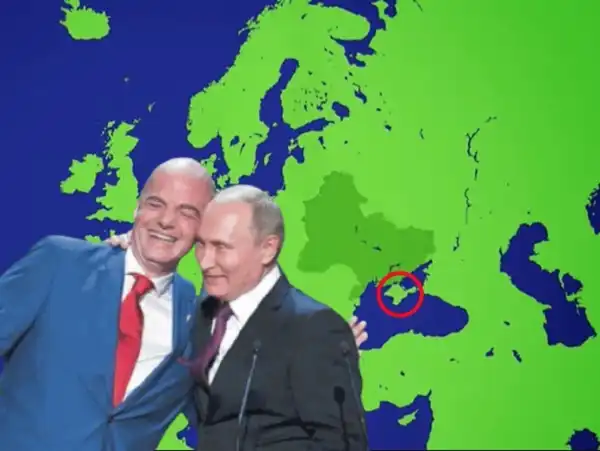 la fifa mostra una mappa dell'ucraina senza la crimea gianni infantino vladimir putin 