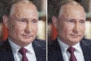 poster della faccia di putin fatto con le foto di cazzi